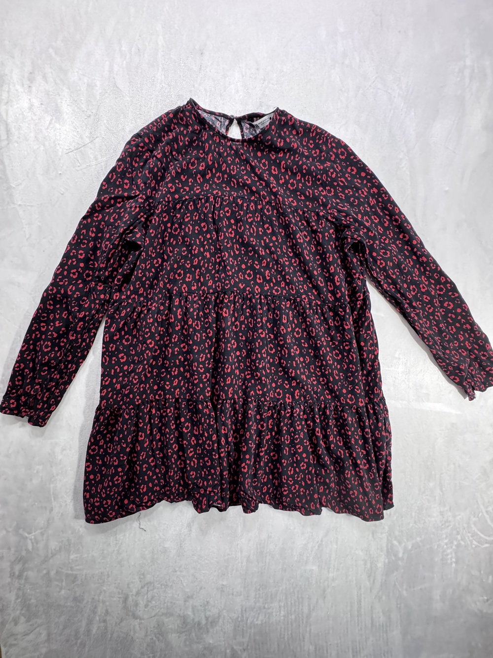 Zara Leopard Print Dress Sz M Long Sleeve Ruffle Midi